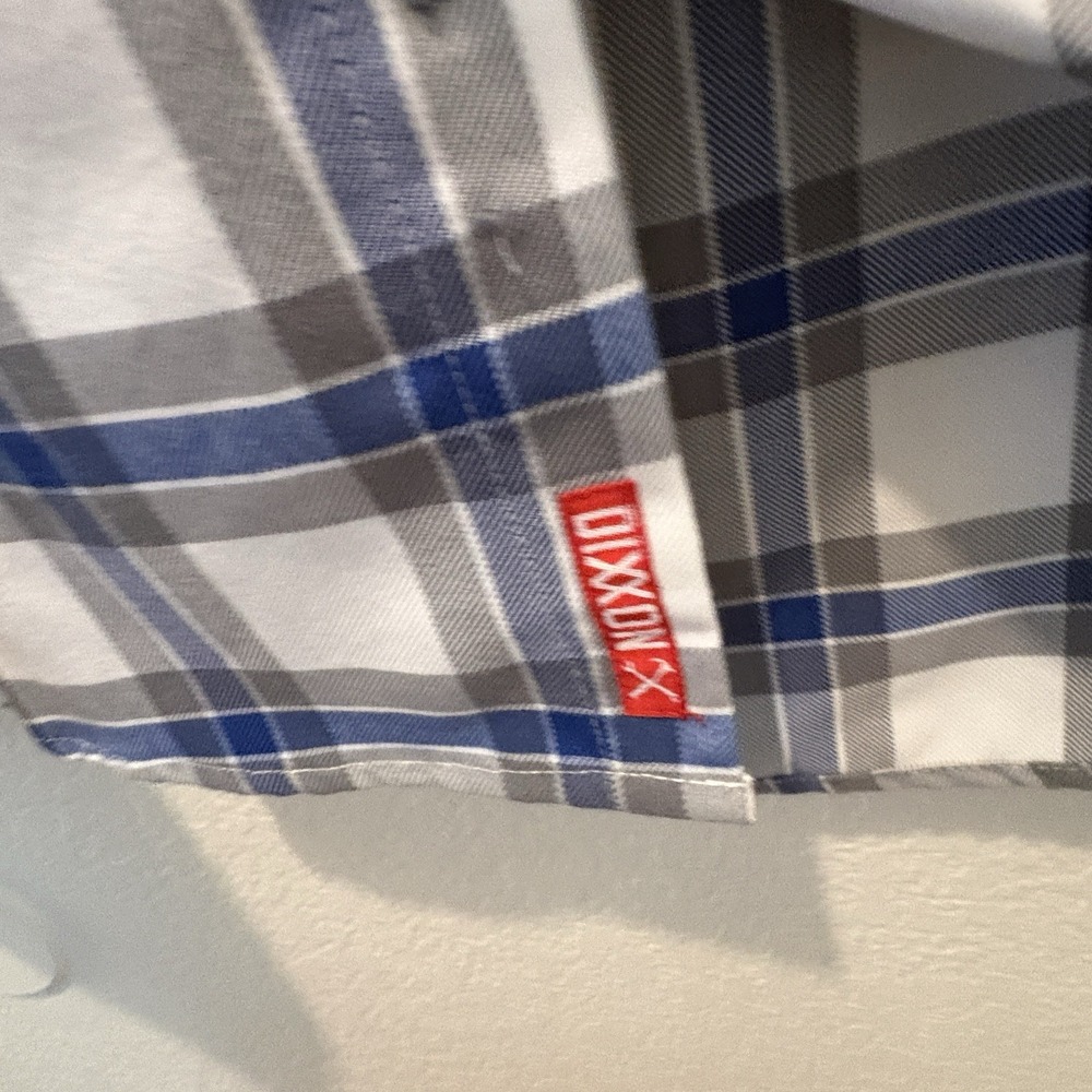Dixxon Flannel Shirt Mens Large Adams Polishes RINSER White Gray Blue LS - Picture 10 of 16